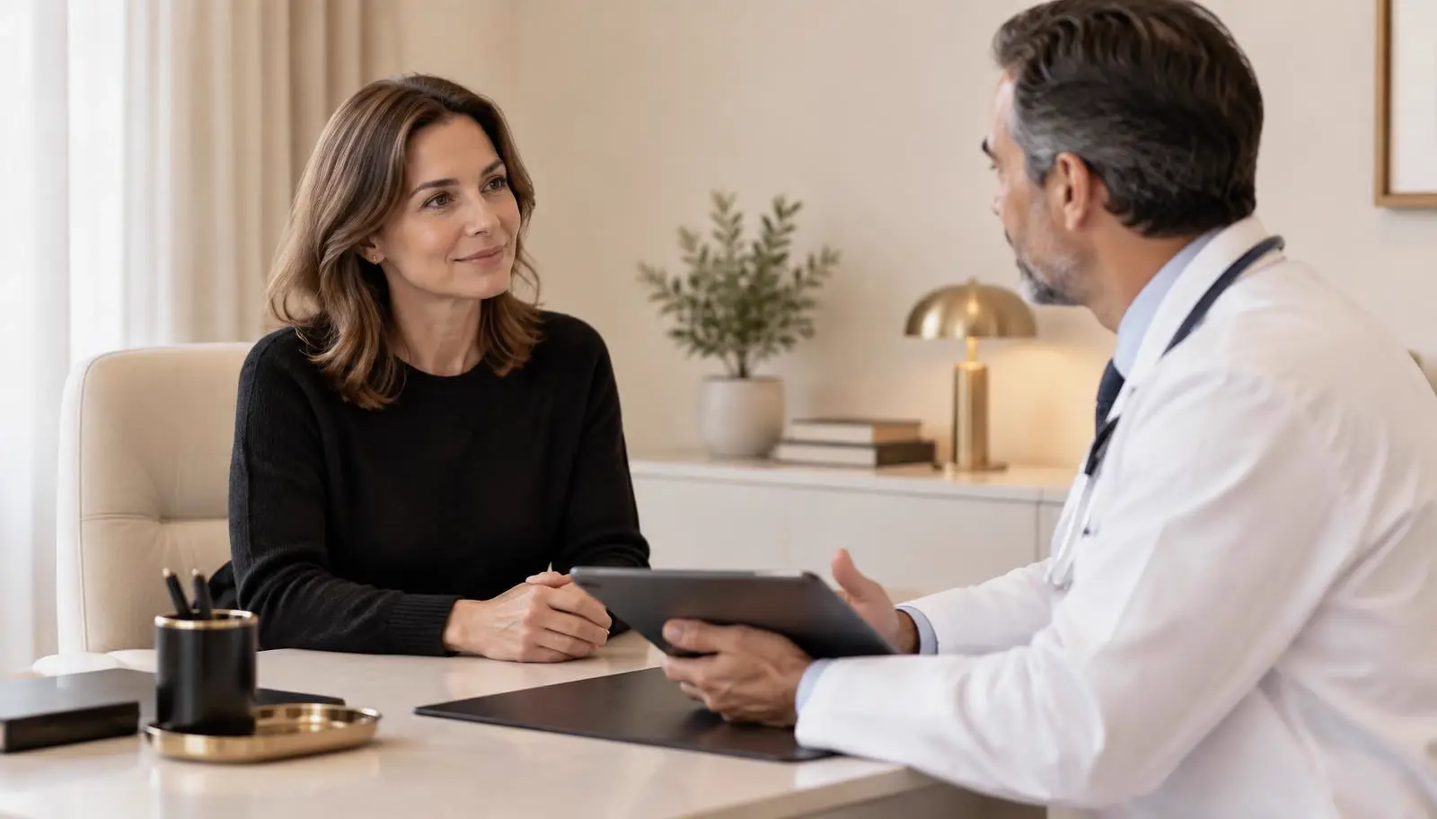 Adult discussing a preventive health check with a doctor in Dubai
