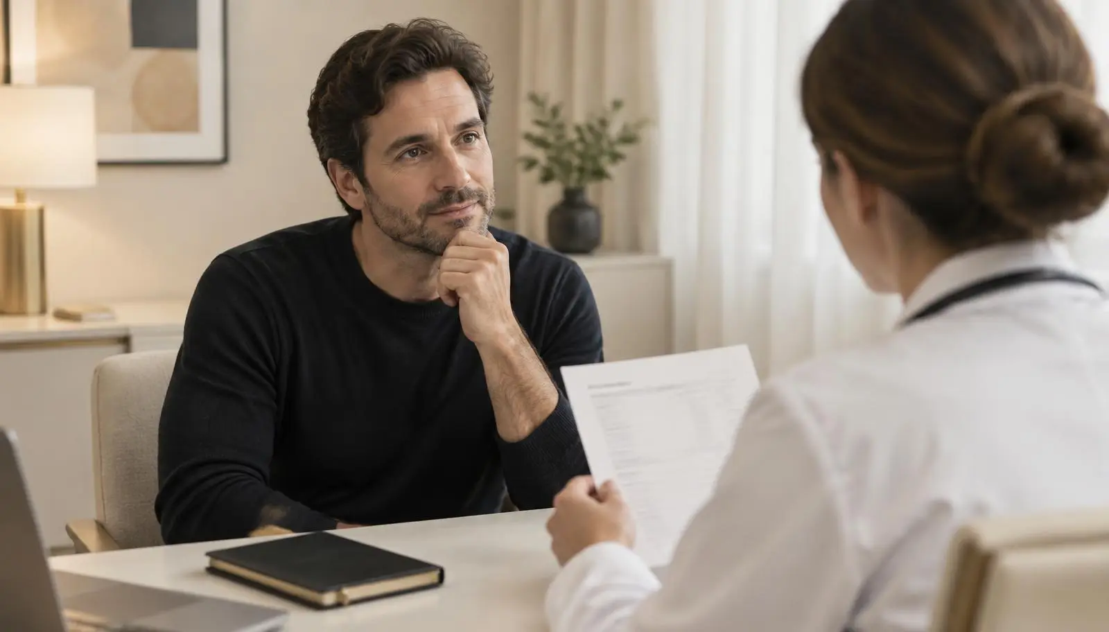 Doctor discussing which hormone blood tests may be useful for a patient