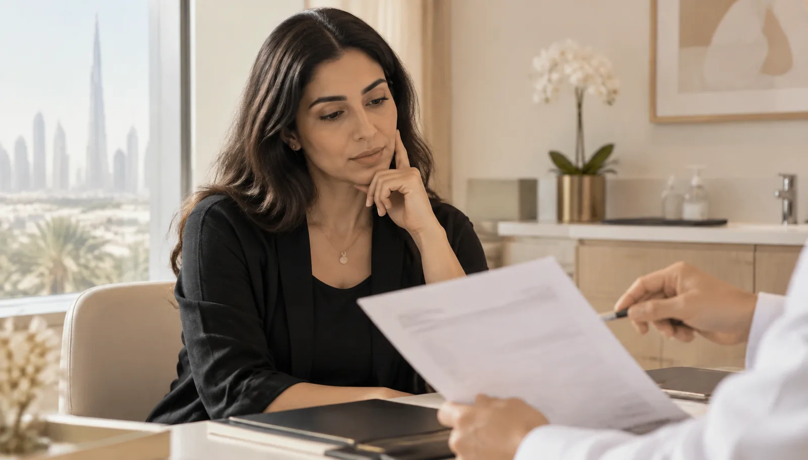 Adult reviewing TSH, T3 and T4 thyroid blood test results